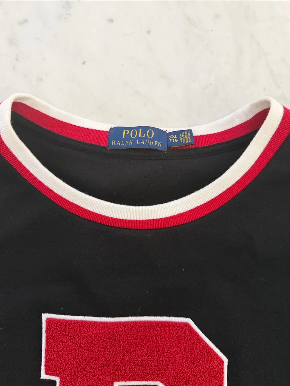Polo by Ralph Lauren Black Crewneck Sweater with Red Trim and Red 'P' - Picture 2 of 2